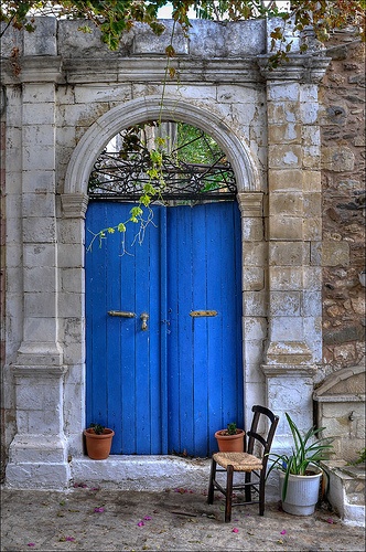 Exterior Door with a Bold Pop of Blue
