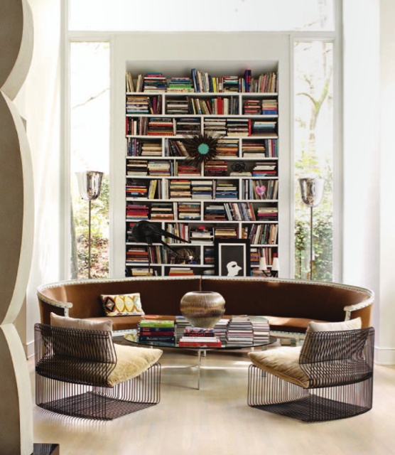 library design with semi-circle sofa