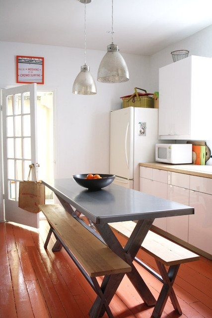 Clean Kitchen Design With Red Floors