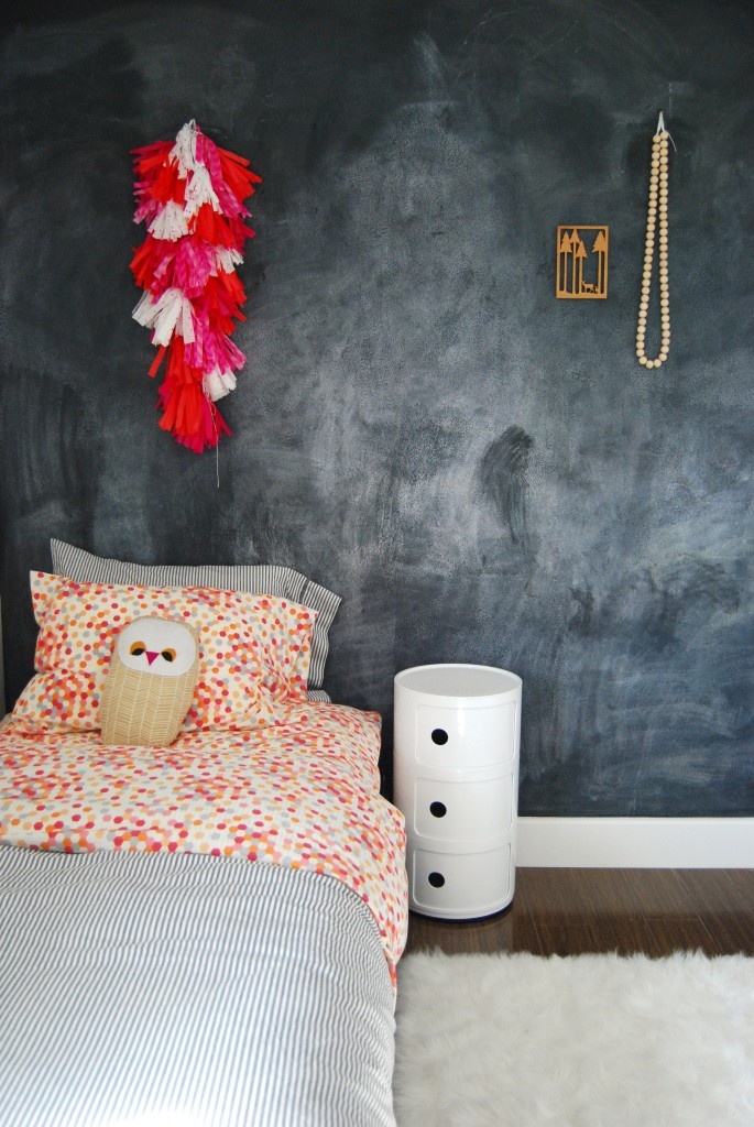 Contemporary Kids Room with Chalkboard Wall