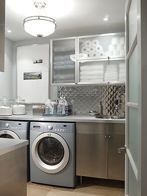 Laundry Room with Diner Style Backsplash