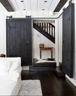 Black and White Living Room with Sliding Barn Doors