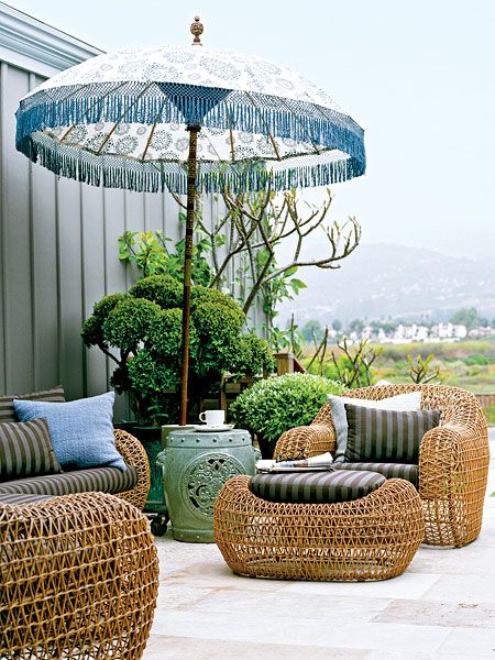 Outdoor Patio with Eclectic Umbrella