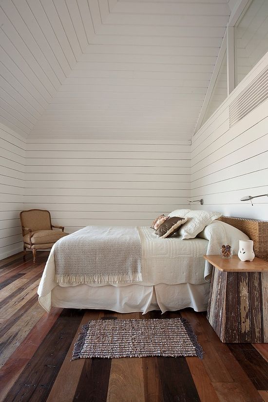 Rustic Bedroom With White Wood Walls