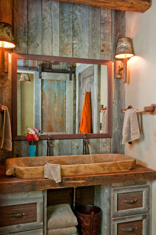 eclectic wood bathroom