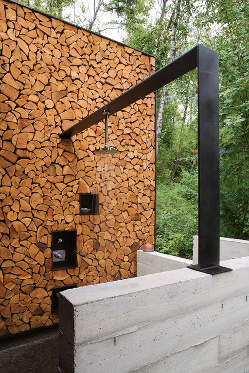 Chopped Wood and Concrete Outdoor Shower