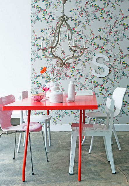 Funky Dining Room With Pink Table