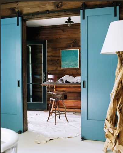 Shabby Chic Sliding Blue Double Doors